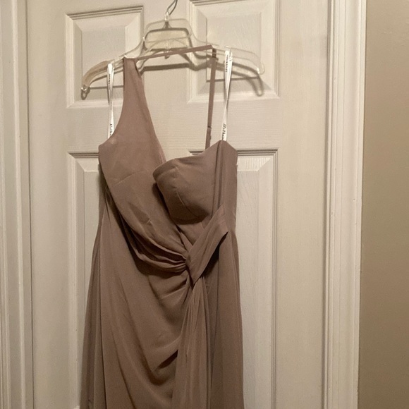 NWT JJ House Size 16 Taupe One Shoulder Bridesmaid Dress prom dress - Picture 1 of 9